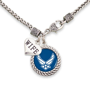 U.S. Air Force Choose Your Family Relationship Accent Charm Braided Necklace for Wife