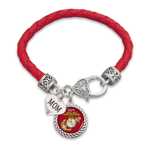 U.S. Marines Choose Your Family Relationship Accent Heart Leather Bracelet for Mom