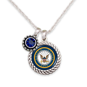 U.S. Navy Crystal Accent Charm Necklace