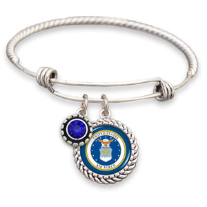 U.S. Air Force Blue Crystal Accent Charm Wire Bracelet