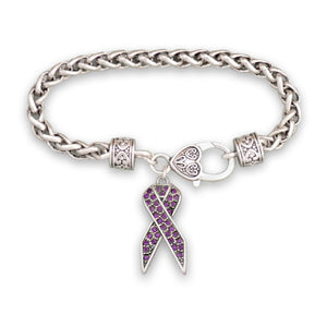 Purple Ribbon Braided Clasp Crystal Bracelet
