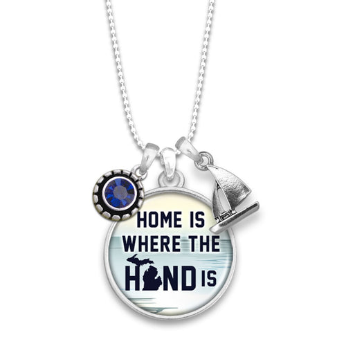 Michigan State Pride ''Home Is Where The Hand Is'' Necklace