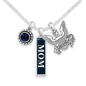 U.S. Navy Triple Charm Necklace with Vertical Mom Pendant