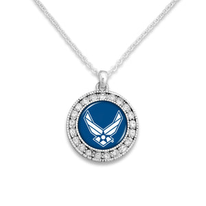 U.S. Air Force Round Crystal Charm Necklace