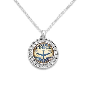 U.S. Air Force Artisan Crystal Round Charm Necklace