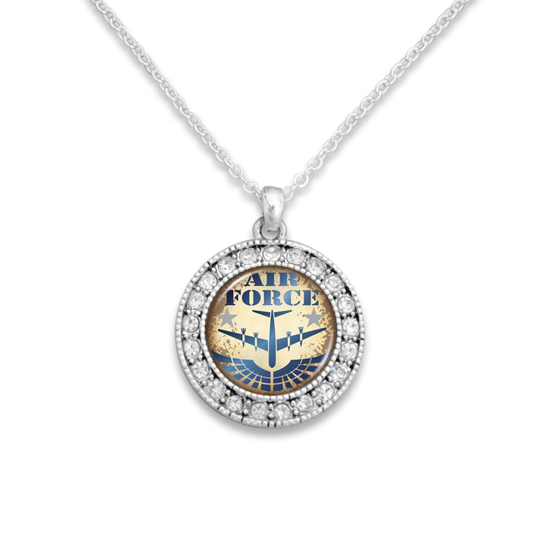 U.S. Air Force Artisan Crystal Round Charm Necklace