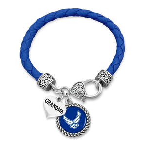 U.S. Air Force Grandma Accent Charm Leather Bracelet for Grandma