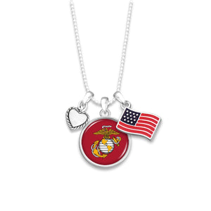 U.S. Marines Triple Charm Necklace with Flag Accent Charm