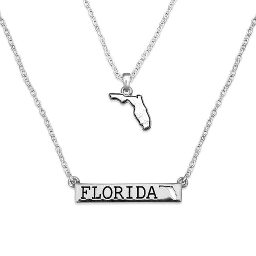 Florida State Pride ''Silver Double Down State'' Necklace