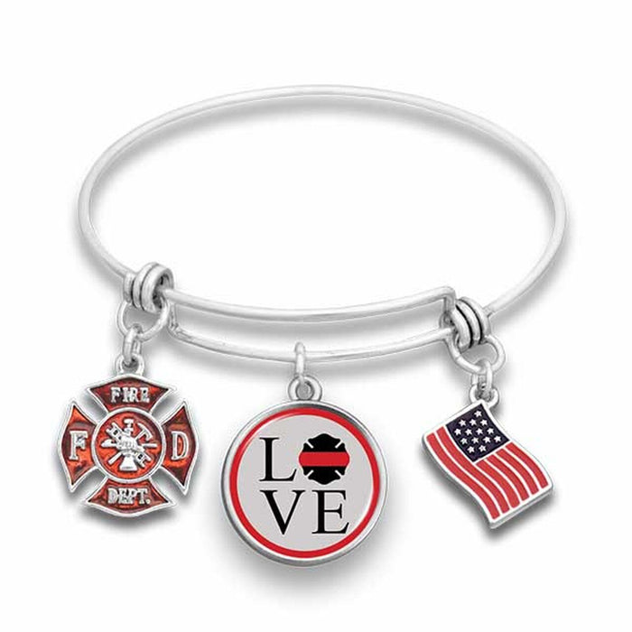Firefighter Love Shield Wire Bangle Bracelet