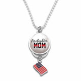 Firefighter Round Charm with flag for Mom