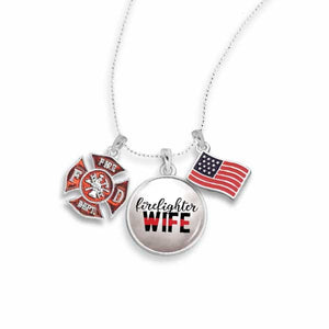 Firefighter Triple Charm Necklace for Wife