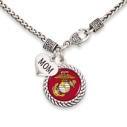 U.S. Marines Choose Your Family Relationship Accent Charm Braided Necklace for Mom