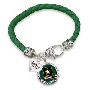 U.S. Army Choose Your Family Relationship Accent Heart Leather Bracelet