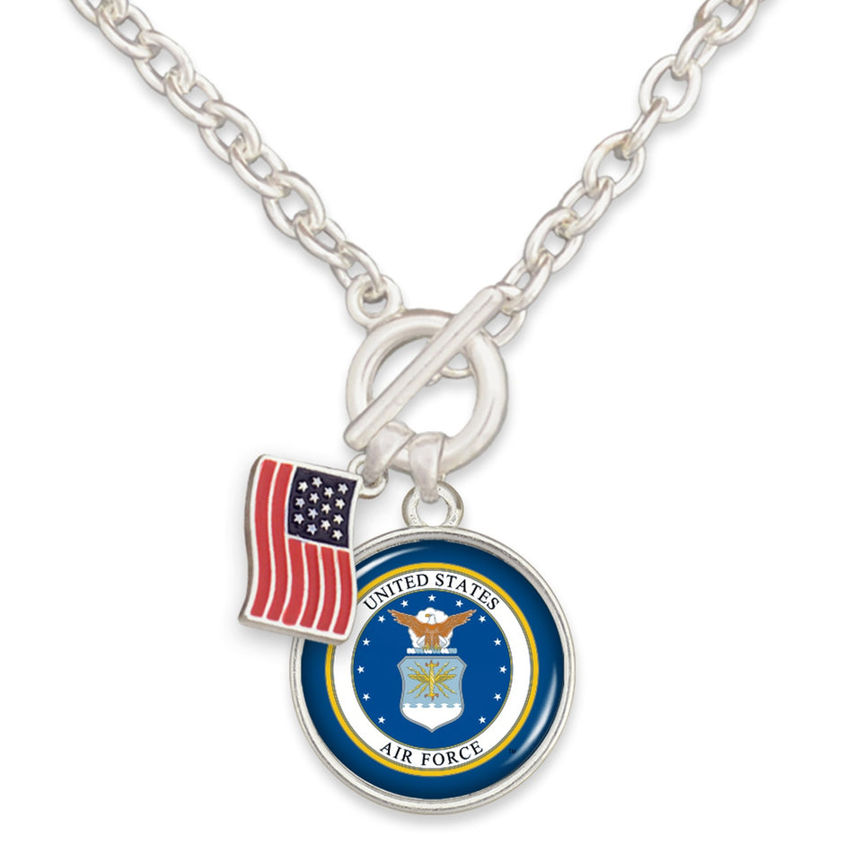 U.S. Air Force American Flag Accent Charm Toggle Necklace