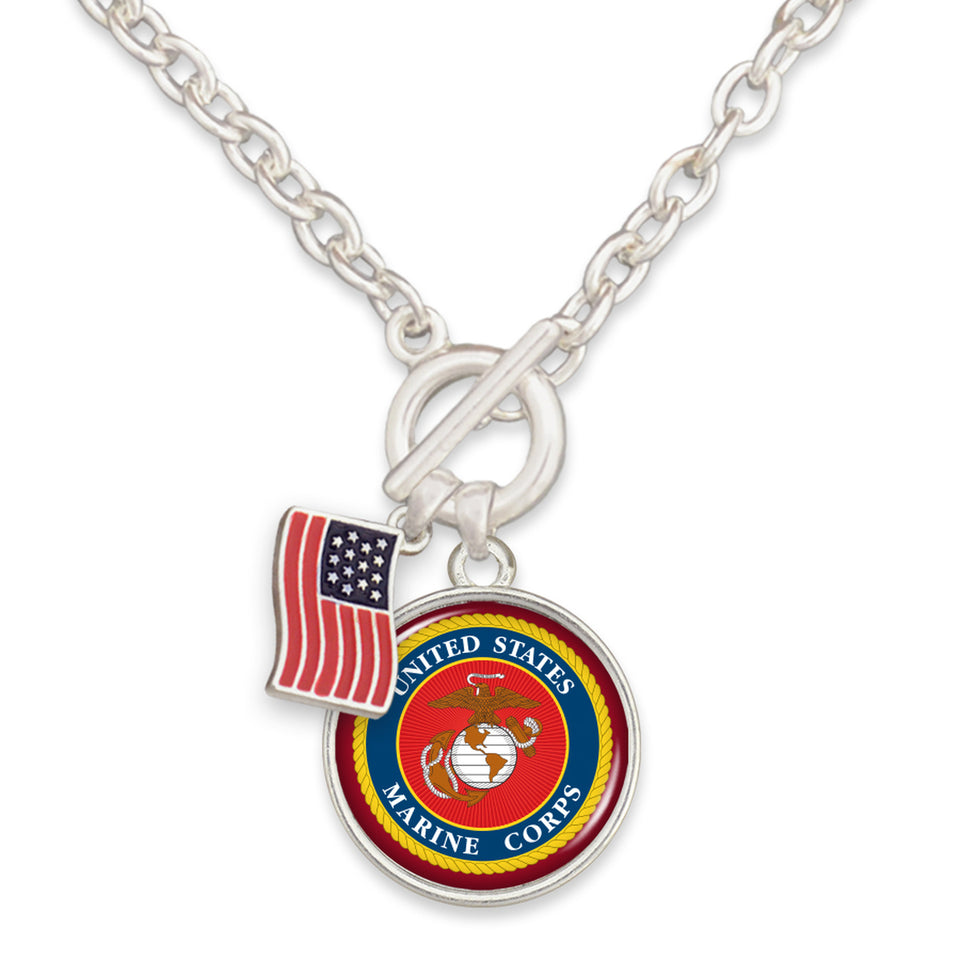 U.S. Marines American Flag Accent Charm Toggle Necklace