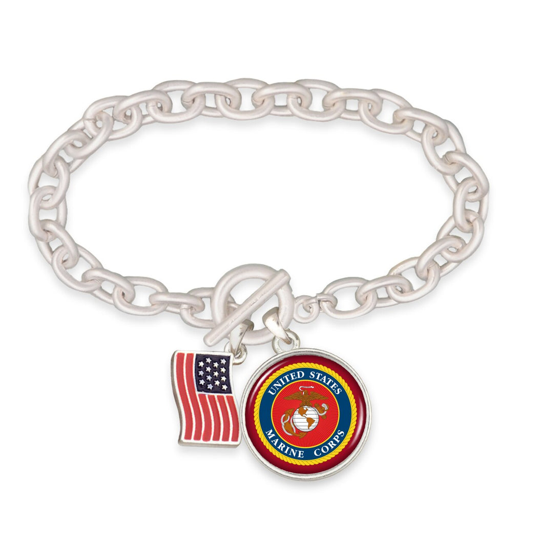 U.S. Marines American Flag Accent Charm Toggle Bracelet