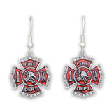 Crystal Firefighter Badge Earrings