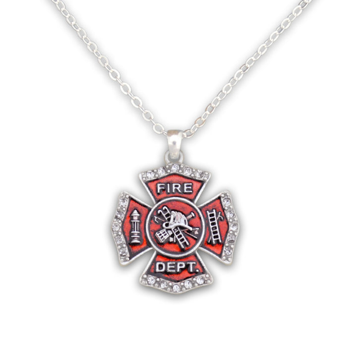 Crystal Firefighter Badge Necklace