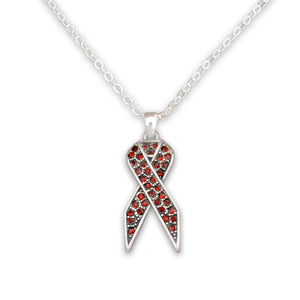 Red Ribbon Crystal Charm Necklace