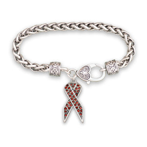 Red Ribbon Braided Clasp Crystal Bracelet