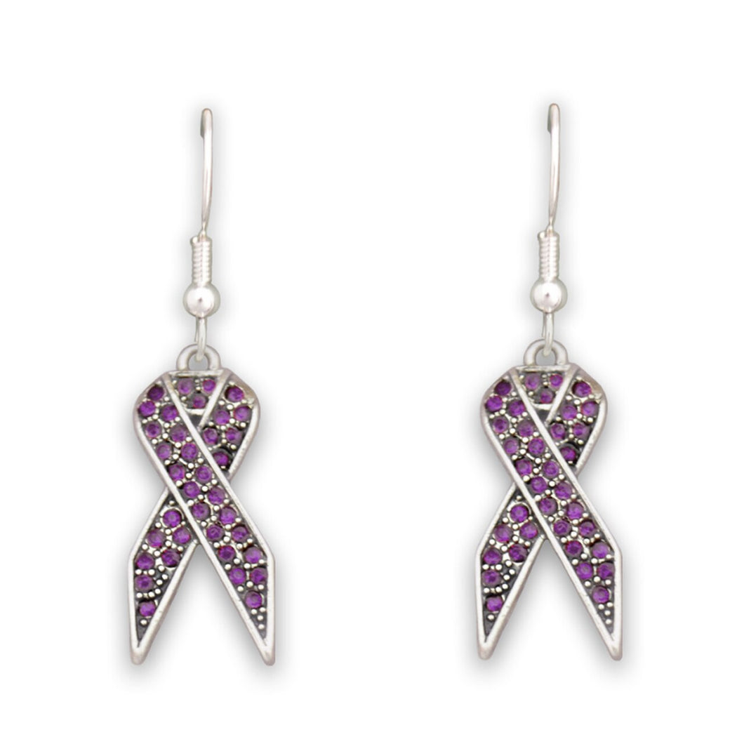 Purple Ribbon Fish Hook Crystal Earrings