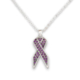 Purple Ribbon Crystal Charm Necklace
