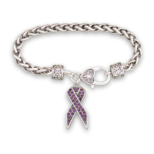 Purple Ribbon Braided Clasp Crystal Bracelet