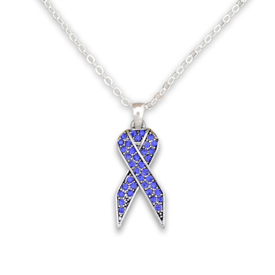 Blue Ribbon Crystal Charm Necklace