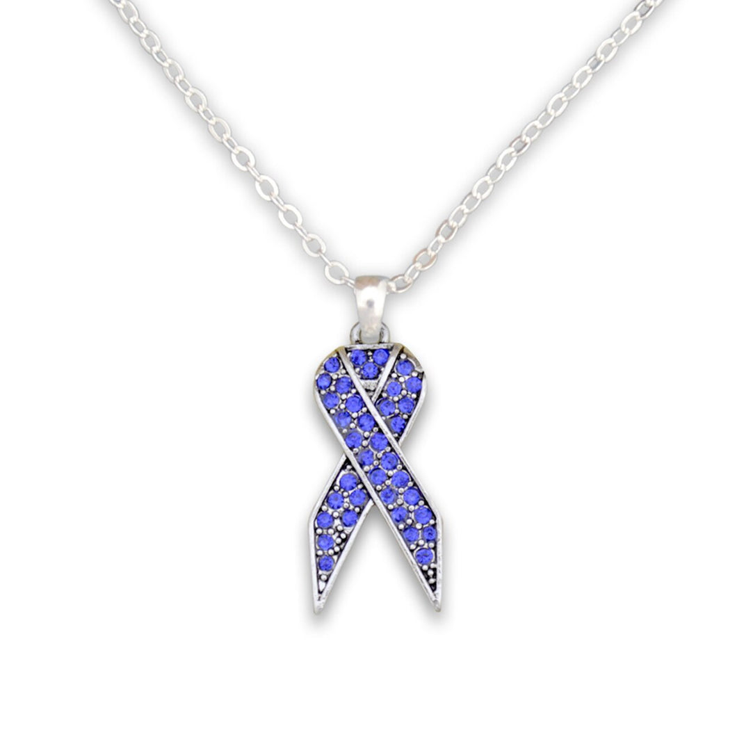 Blue Ribbon Crystal Charm Necklace
