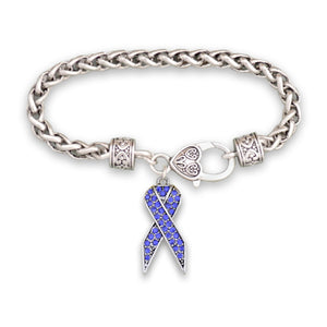 Blue Ribbon Braided Clasp Crystal Bracelet