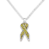 Yellow Gold Ribbon Crystal Charm Necklace