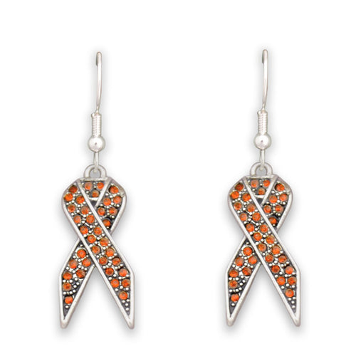 Orange Ribbon Fish Hook Crystal Earrings