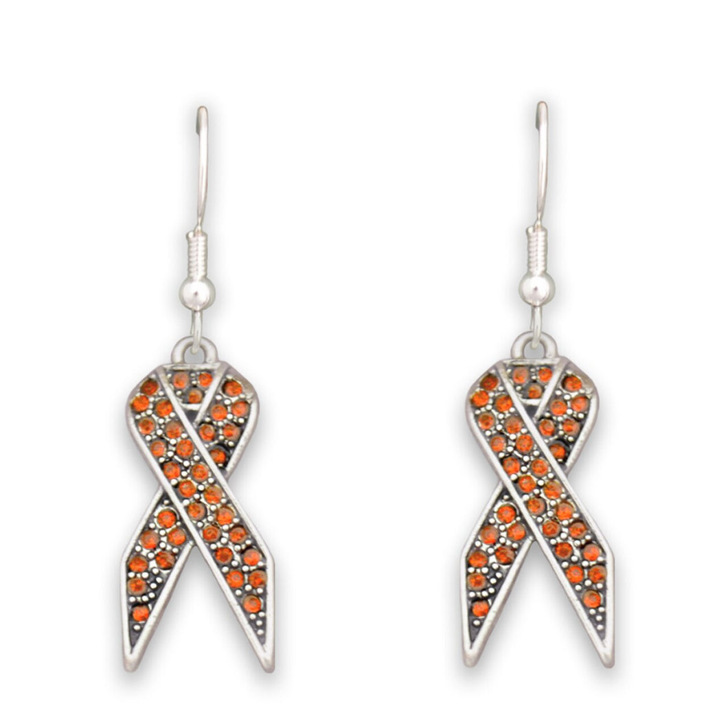 Orange Ribbon Fish Hook Crystal Earrings