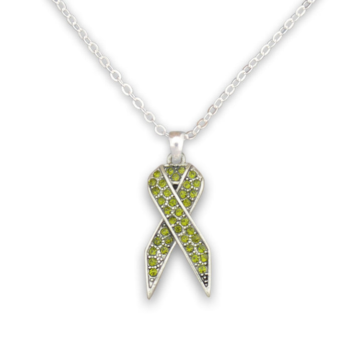 Green Ribbon Crystal Charm Necklace
