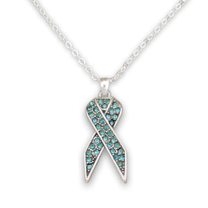 Aqua Ribbon Crystal Charm Necklace