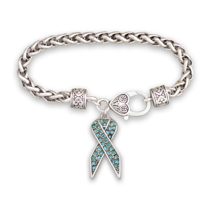 Aqua Ribbon Braided Clasp Crystal Bracelet