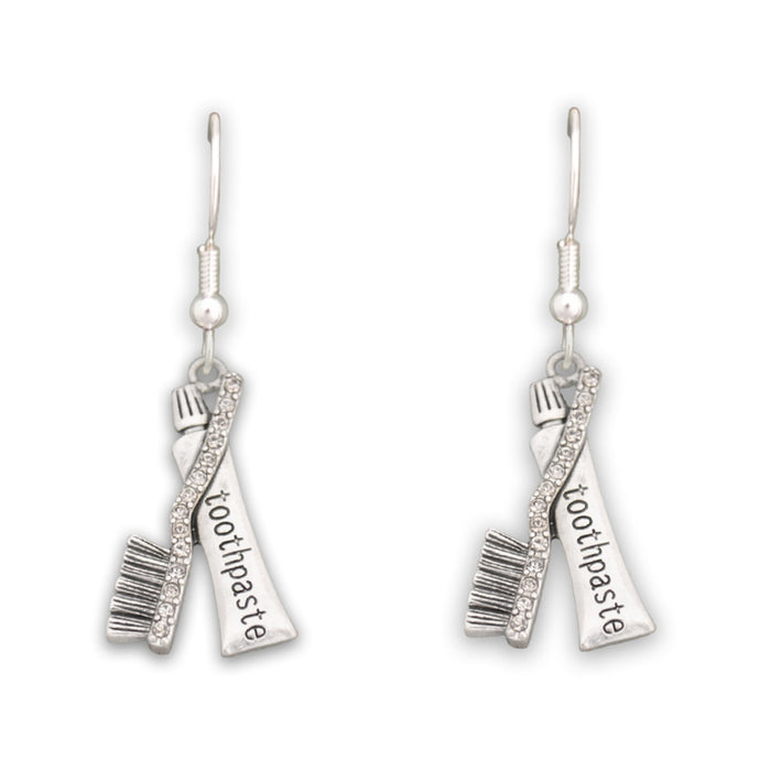 Crystal Toothpaste and Brush Dentist Earrings