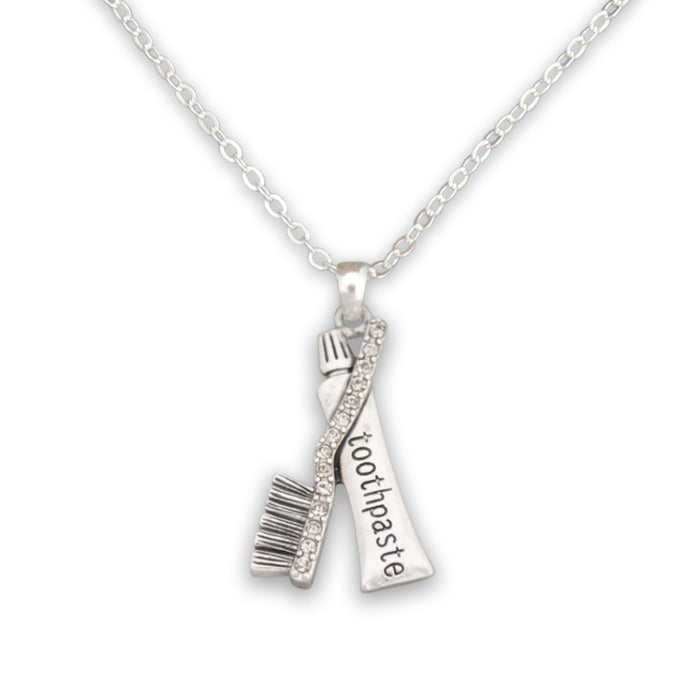 Crystal Toothpaste and Brush Dentist Necklace