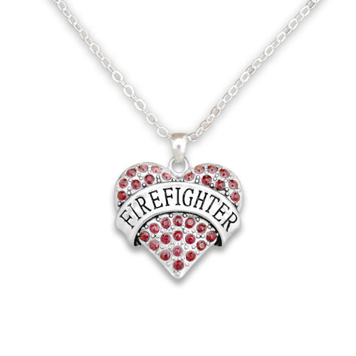 Crystal Firefighter Heart Necklace