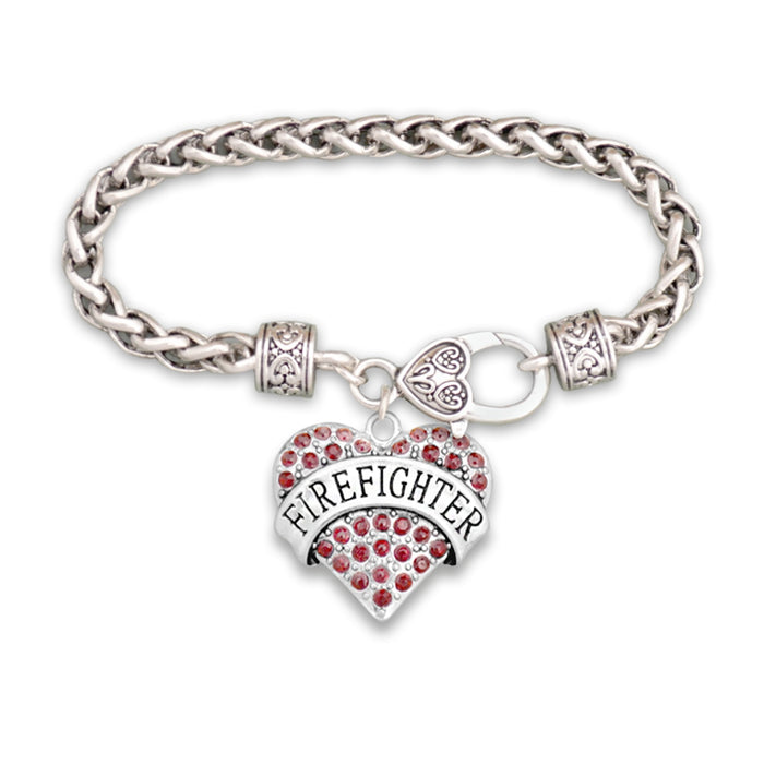Crystal Firefighter Heart Bracelet