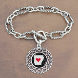 Twisted Chain Link Toggle Clasp Heartland Bracelet with Arkansas State Charm
