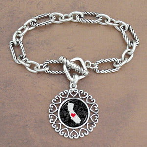Twisted Chain Link Toggle Clasp Heartland Bracelet with California State Charm
