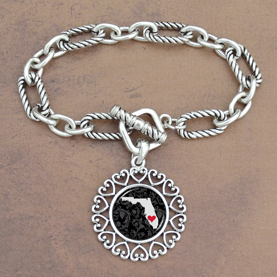Twisted Chain Link Toggle Clasp Heartland Bracelet with Florida State Charm