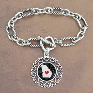 Twisted Chain Link Toggle Clasp Heartland Bracelet with Georgia State Charm
