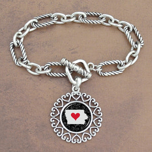 Twisted Chain Link Toggle Clasp Heartland Bracelet with Iowa State Charm