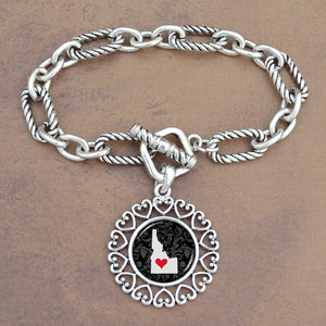 Twisted Chain Link Toggle Clasp Heartland Bracelet with Idaho State Charm