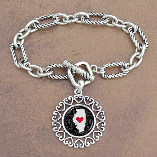 Twisted Chain Link Toggle Clasp Heartland Bracelet with Illinois State Charm