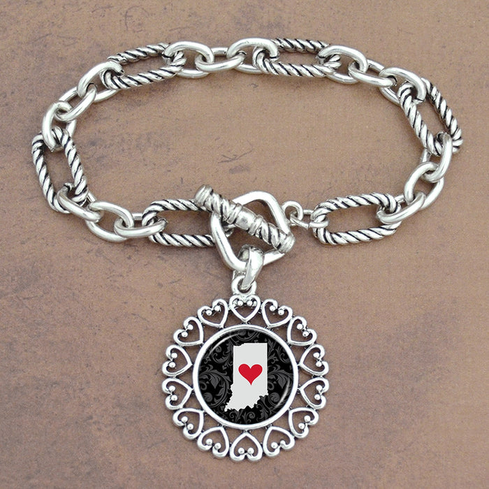 Twisted Chain Link Toggle Clasp Heartland Bracelet with Indiana State Charm