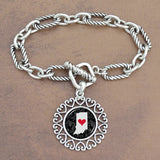 Twisted Chain Link Toggle Clasp Heartland Bracelet with Indiana State Charm